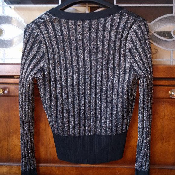 Karen Millen Ribbed Cardigan Sparkling Silver and Black size S - Picture 2 of 7